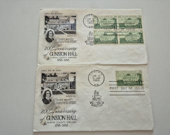 Lot of 2 Vintage 1958 200th Anniversary of Gunston Hall Fairfax County, Virginia Stamp First Day Covers, United States Stamps, Stamps