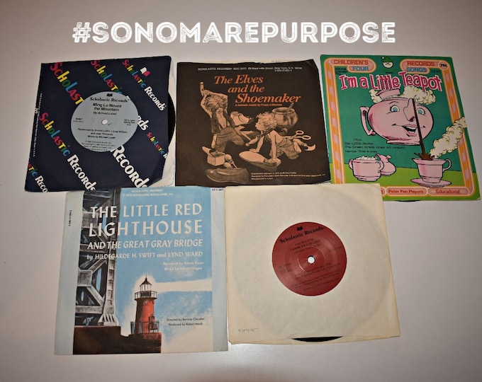 Vintage Lot of 5 Ming, Little Teapot, Little Red Light House, Elves and the Shoemaker, Old Lady 33-1/3 and 45 Rpm Children Kid Vinyl Records