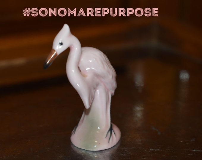 Vintage Pink Ceramic Unbranded Stork/Crane Figurine, Vintage Tiki, Mid Century Tiki, Tiki Decor, Flamingo Decor, Flamingos, Beach Decor