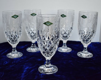 Lot of 5 Lead Crystal Shannon Glasses, 24% Lead Crystal,Slovakia Crystal,Ireland Design, NOS Mint Tags,Vintage,Vintage Water Glasses,Crystal