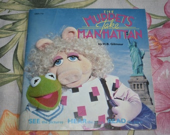 Vintage The Muppets Take Manhattan Book & Vinyl Record MBR710 SEE HEAR READ,33-1/3 See Hear Read Book Record, Disney, Childrens Records,Kids