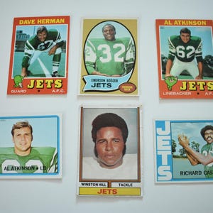 Vintage 1970&#39;s Lot of 6 Misc Topps New York Jets Football Trading Cards, See pictures for Players, National Football League, Football Sports