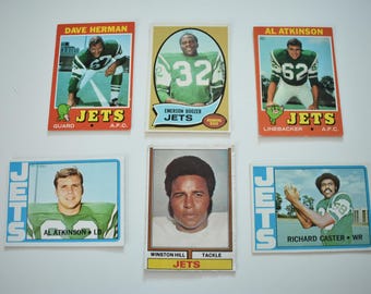 Vintage 1970's Lot of 6 Misc Topps New York Jets Football Trading Cards, See pictures for Players, National Football League, Football Sports