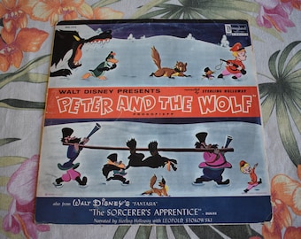 Vintage 1958 Disney Peter And The Wolf The Sorcerer's Apprentice Fantasia / LP / 1242, Vintage Vinyl Record Album, Disney Records, Disney