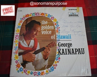 Vintage Original Hawaiian Vinyl Record Album, George Kainapau The Golden Voice of Hawaii, Autographed, Signed, Near Mint, Hawaiian Music