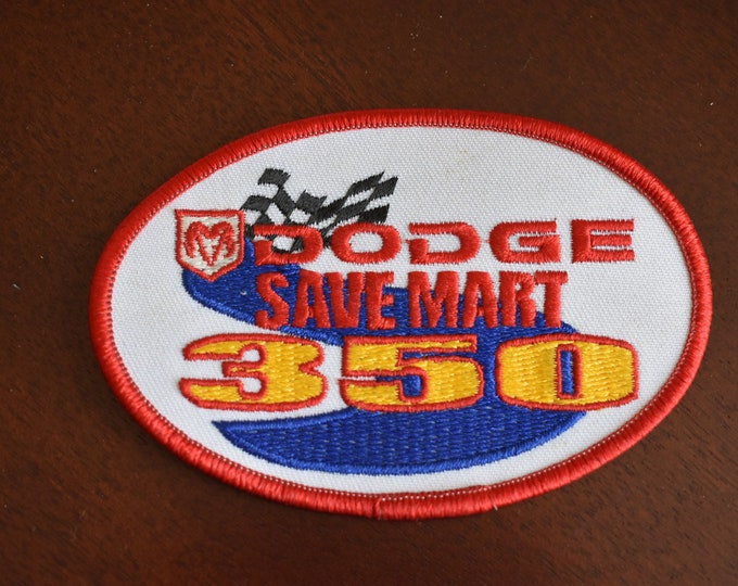 Vintage Dodge Save Mart 350 Sew On Embroidered Patch Badge NASCAR Stock Car Racing, Sonoma Raceway, Sears Point Raceway, California