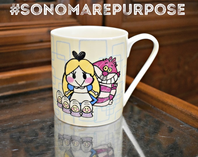 Disney Store Original Alice in Wonderland and Cheshire Cat White Coffee Mug 12oz,Disneyland Coffee Mug,Walt Disney World,Alice in Wonderland