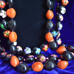 Misc Lot of Vintage Painted Kukui Nut Lei, Necklaces, Vintage Handmade Necklace, Tiki Necklace, Necklace