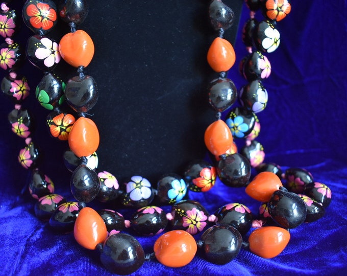 Misc Lot of Vintage Painted Kukui Nut Lei, Necklaces, Vintage Handmade Necklace, Tiki Necklace, Necklace