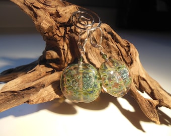 Green Swirled lampwork glass disc dangle earrings with sterling silver lever back earwires, Green Earrings, Dangle Earrings,Lampwork Earings