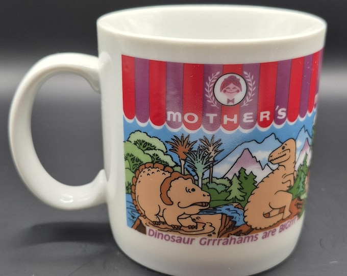 Vintage RARE 1980's Mothers Cookies Dinosaur Ceramic Coffee / Tea Mug Cup, Office Coffee Mug, Ceramic Coffee Mug, Promotional Coffee Mug