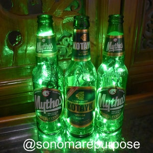 Mythos Kotayk Beer Bottle Light 3 Pack (Green lights), Mythos Kotayk Beer Lamp, Mythos Kotayk Lamp, Mythos Beer Lamp, Kotayk Beer Lamp, Beer