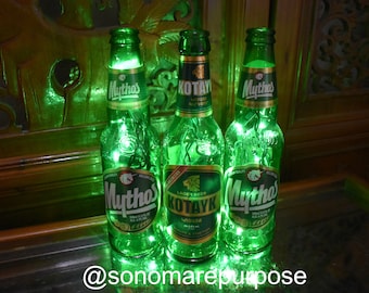 Mythos Kotayk Beer Bottle Light 3 Pack (Green lights), Mythos Kotayk Beer Lamp, Mythos Kotayk Lamp, Mythos Beer Lamp, Kotayk Beer Lamp, Beer