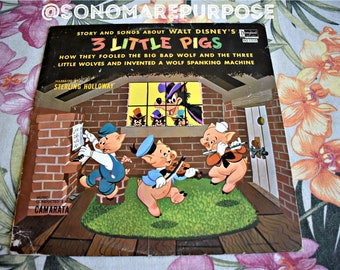 Walt Disney's The Stories And Songs of Three Little Pigs DQ-1310, Vintage Record, Children's Record, Kids Record, Disneyland