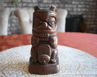 Vintage Beaver Haida Native Totem Sculpture made by Shaman - British Columbia Canada, Indigenous Art, Native American Art