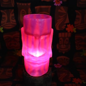 Moai Purple Pink Repurposed Plastic Tiki Mug turned into a LED Bar Light, Tiki God, Tiki Bar Light, Tiki Bar, Moai Tiki God Bar Light, Moai