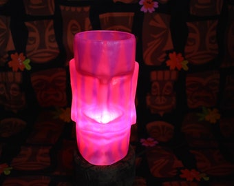 Moai Purple Pink Repurposed Plastic Tiki Mug turned into a LED Bar Light, Tiki God, Tiki Bar Light, Tiki Bar, Moai Tiki God Bar Light, Moai