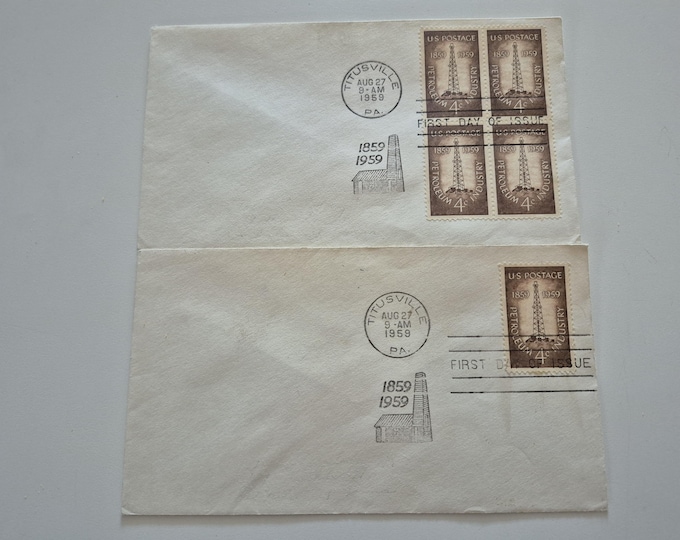 Lot of 2 Vintage 1959 Petroleum Industry Stamp First Day Covers, Vintage Stamps, United States Stamps, Stamps