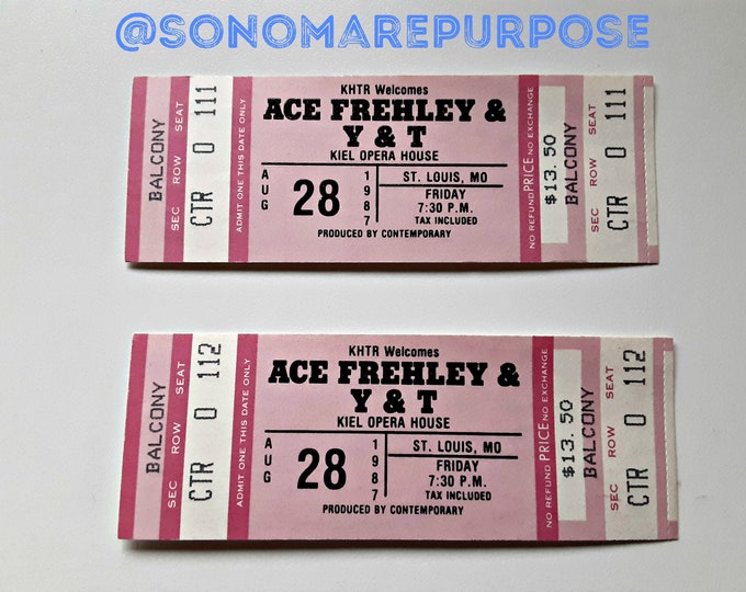 Lot of 2 Ace Frehley / Y&T UNUSED 1987 Concert Ticket Kiel Opera House ST Louis, MO, Rock n Roll, Unused Concert Ticket 1980's, Vintage Rock