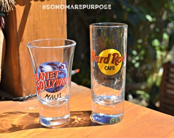 Lot of 2 Hard Rock Cafe/Planet Hollywood Shot Glass Kona/Maui Hawaii Shooter Glassware, Tiki Bar,Bar Decor,Liquor Glass,Hard Rock,Beer Glass