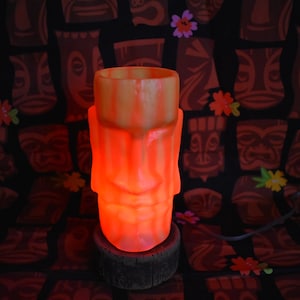 Moai Yellow Orange repurposed plastic Tiki Mug turned into a LED Bar Light, Tiki God, Tiki Bar Light, Tiki Bar, Moai Tiki God Bar Light,Moai