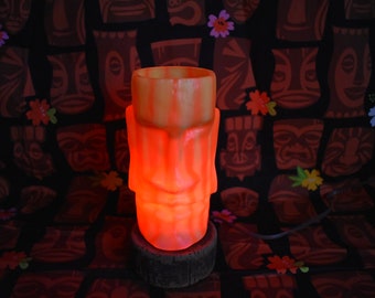 Moai Yellow Orange repurposed plastic Tiki Mug turned into a LED Bar Light, Tiki God, Tiki Bar Light, Tiki Bar, Moai Tiki God Bar Light,Moai