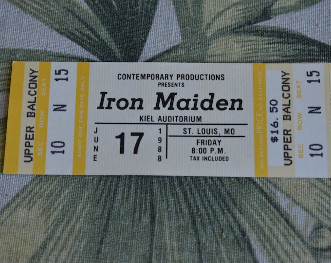 Vintage 1988 Iron Maiden UNUSED Concert Ticket Kiel Auditorium ST Louis, MO, Rock n Roll, Vintage Rock, Heavy Metal, Hard Rock
