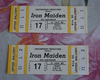 Lot of 2 Vintage 1988 Iron Maiden UNUSED Concert Ticket Kiel Auditorium ST Louis, MO, Rock n Roll, Vintage Rock, Heavy Metal, Hard Rock