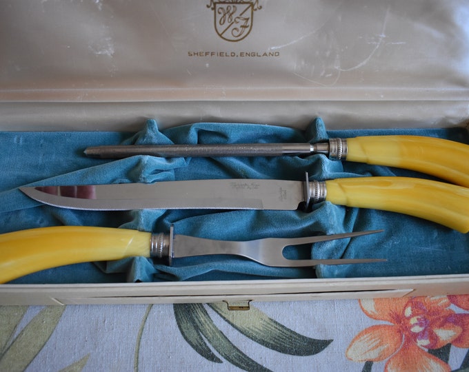Sheffield/Washington Forge Carving Knife Set Bakelite Handles with Box, Bake Lite, Bakelite