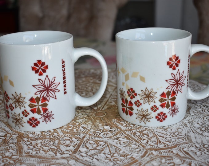 Lot of 2 Starbucks Coffee Tea Holiday Cup Mug Red 12 oz., Retired Starbucks Coffee Mug, Starbucks Label, Starbucks Mermaid