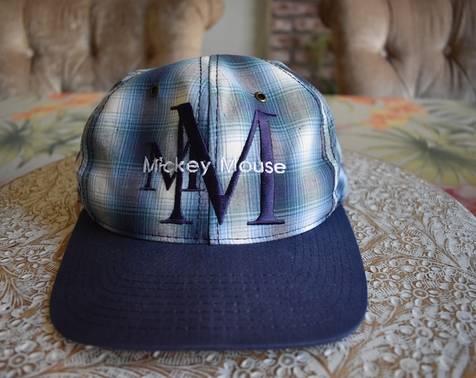 The Disney Store Mickey Mouse Blue Plaid Snap Back One Size Hat Cap, Vintage Hat, Disney Parks, Mickey Mouse, Walt Disney, Disney World