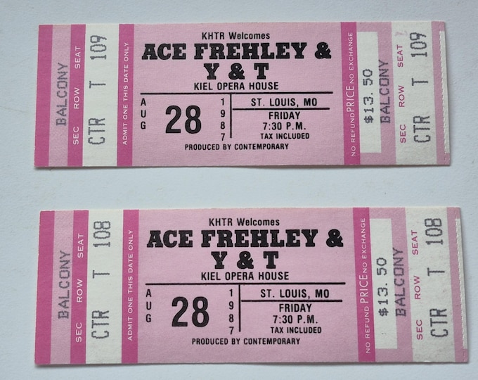 Lot of 2 Ace Frehley / Y&T UNUSED 1987 Concert Ticket Kiel Opera House ST Louis, MO, Rock n Roll, Unused Concert Ticket 1980's, Vintage Rock