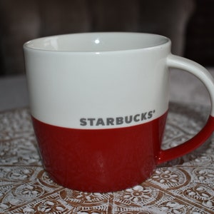 Starbucks Half Red White Bone China Coffee Tea Mug 16 oz, Starbucks Retro Coffee Mug, Starbucks Label, Starbucks Coffee, Starbucks, Mermaid