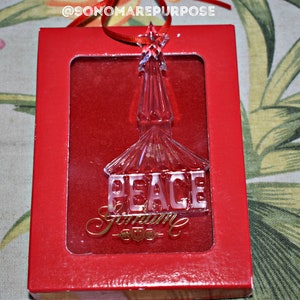 Gorham Crystal PEACE Christmas Ornament with Star on top and Red Ribbon RETIRED, Gorham Christmas Ornament,Crystal Christmas Ornament,Gorham