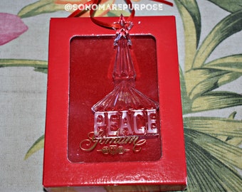 Gorham Crystal PEACE Christmas Ornament with Star on top and Red Ribbon RETIRED, Gorham Christmas Ornament,Crystal Christmas Ornament,Gorham
