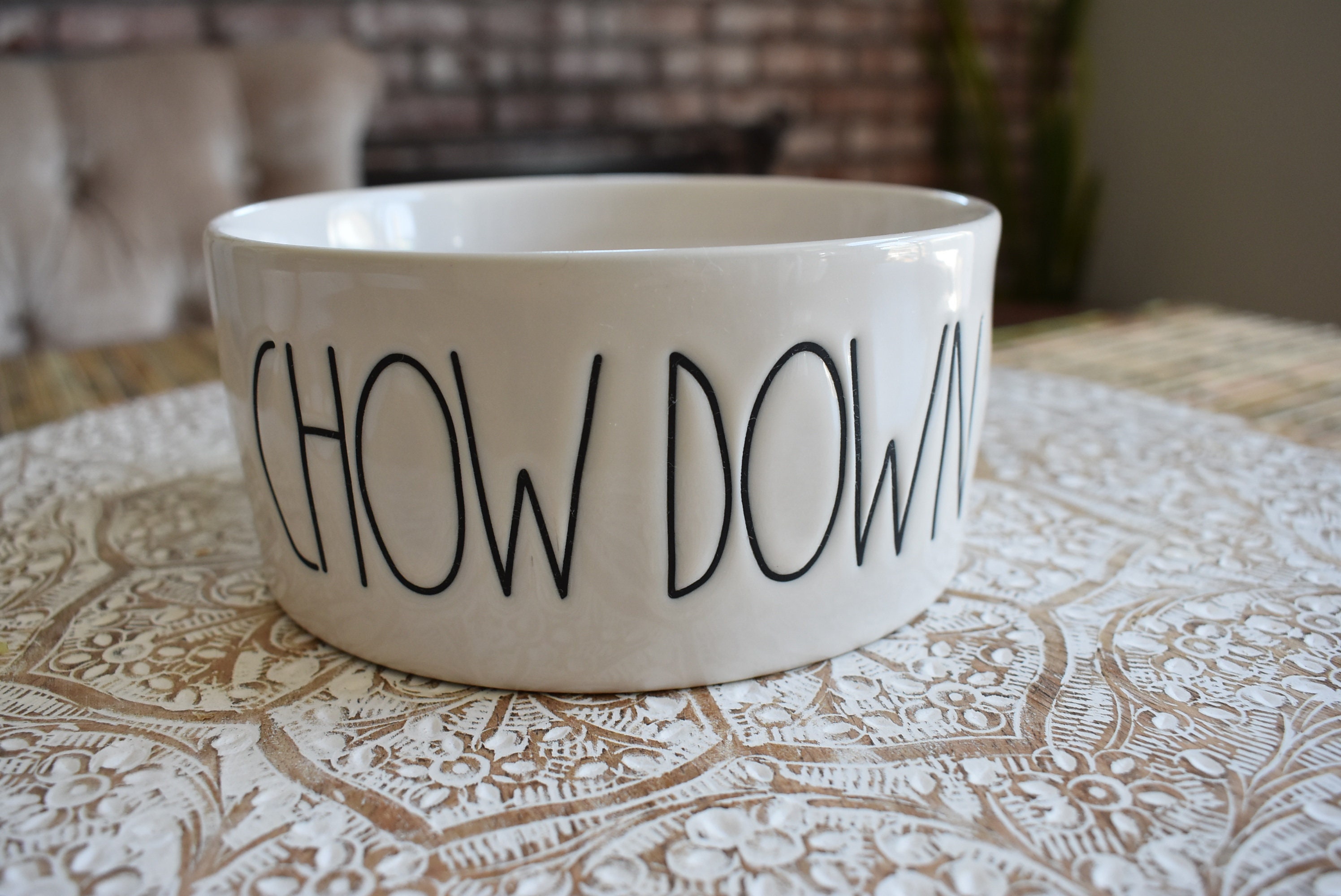 Rae Dunn Chow Down Ceramic White Pet Bowl Dog Food Bowl Cat Food Bowl Rae Dunn Home Decor rae Dunn pet Supplies magenta rae Dunn Ceramics Etsy