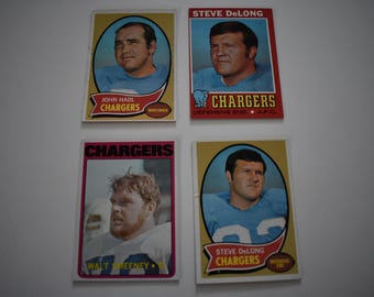 Vintage 1970's Lot of 4 Misc Topps San Diego Chargers Football Trading Cards, See pictures for Players, National Football League, Football