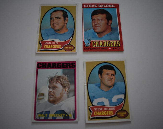 Vintage 1970's Lot of 4 Misc Topps San Diego Chargers Football Trading Cards, See pictures for Players, National Football League, Football