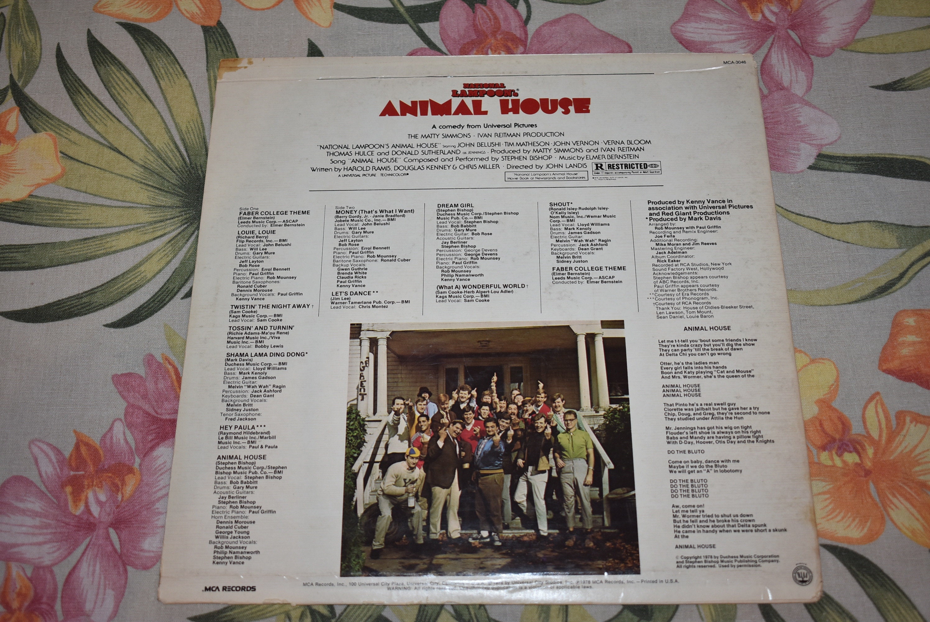 National Lampoon's Animal House Soundtrack Vinyl LP Record (1978 MCA 3046), John Belushi, Donald Sutherland, Tim Matheson, Harold Ramis National Lampoon's Animal House Soundtrack Vinyl LP Record (1978 MCA 3046), John Belushi, Donald Sutherland, Tim Matheson, Harold Ramis