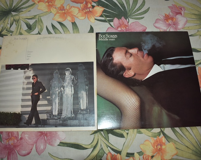 Lot of 2 Vintage Boz Skaggs Vinyl Record Albums, Boz Skaggs Vinyl Records FC 36106 / JC 34729, Middle Man & Down two then left, Boz Skaggs
