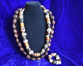 Misc Lot of Vintage Kukui Nut Lei, Polynesian Sea Shell Necklaces, Vintage Handmade Necklace, Tiki Necklace, Shell Necklace, Tiki Bracelet