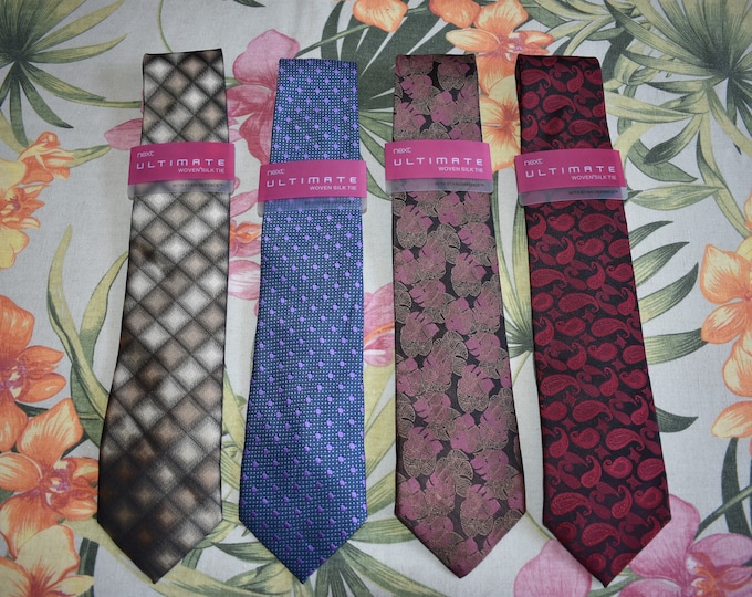 Lot of 4 NEW Old Stock Next Ultimate Woven Designer Silk Men's Neck Ties, Silk Mens Neck Ties