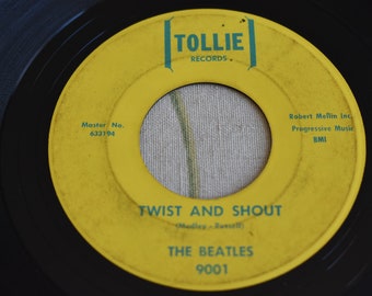 Vintage 1964, THE BEATLES - Twist and Shout / There's A Place Vinyl 7" 45 Tollie 9001 Rock and Roll, The Beatles 1960's Single 45 rpm