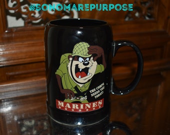 Vintage Looney Tunes Tasmanian Devil Marine Corps Beer Stein Mug, Looney Tunes Beer Mug, Marines Beer Stein Mug, Beer Stein, Beer Tasmania