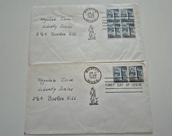 Lot of 2 Vintage 1959 Liberty Series Bunker Hill 2 - 1/2 Cents Stamp First Day Covers,  Vintage Stamps, United States Stamps, Stamps