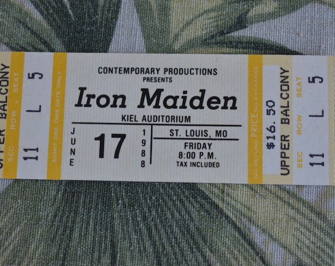 Vintage 1988 Iron Maiden UNUSED Concert Ticket Kiel Auditorium ST Louis, MO, Rock n Roll, Vintage Rock, Heavy Metal, Hard Rock