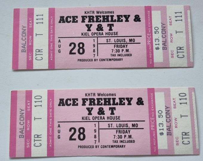 Lot of 2 Ace Frehley / Y&T UNUSED 1987 Concert Ticket Kiel Opera House ST Louis, MO, Rock n Roll, Unused Concert Ticket 1980's, Vintage Rock