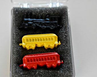 Monkey Business Dollhouse Miniature Hand Painted Pewter Trains, Miniature Trains