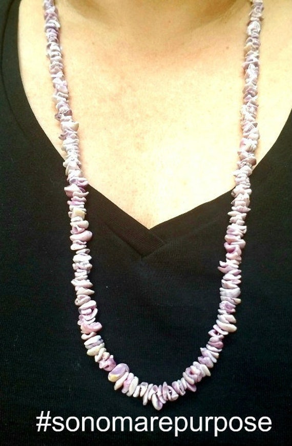Vintage Bohemian Lavender shell 30" long necklace,