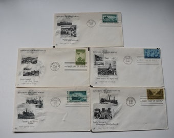 Lot of 5 Vintage 1945 First day Covers Honoring our Armed Forces in American, US Army, US Navy, US Merchant Marine, Marine Corps,Coast Guard